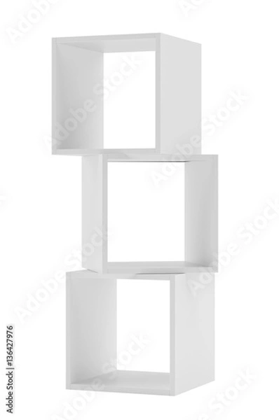 Fototapeta box shelves white. 3d rendering on white background.