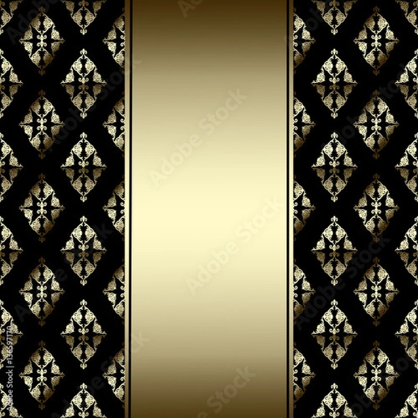 Fototapeta Luxury Border with golden ornament on a black background