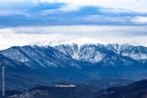 Fototapeta Winter mountains. View from the observation tower of Akhun mountain. Russia