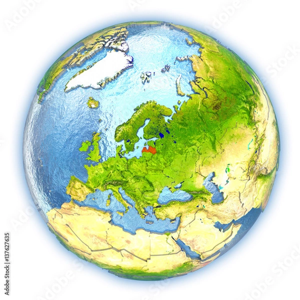 Fototapeta Latvia on isolated globe