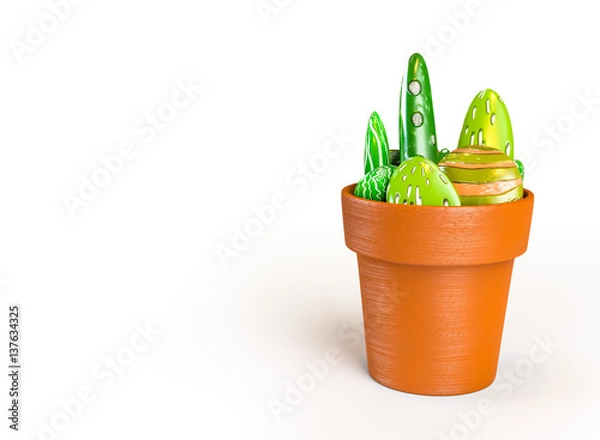 Fototapeta 3D rendering of stones decoration on a pot like a cactus with a clipping paths.