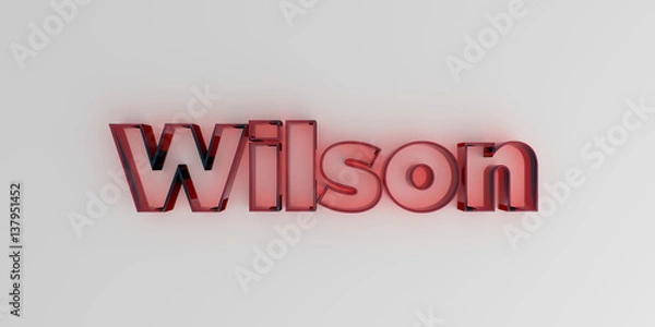 Fototapeta Wilson - Red glass text on white background - 3D rendered royalty free stock image.