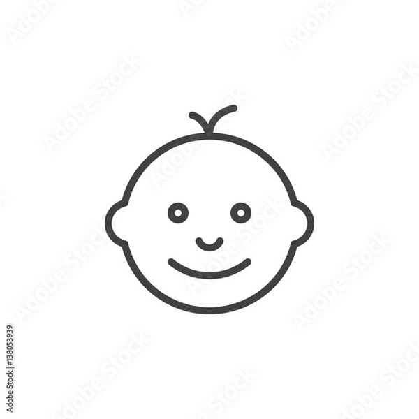 Fototapeta Baby face line icon, outline vector sign, linear style pictogram isolated on white. Symbol, logo illustration