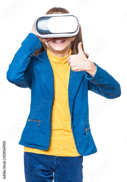 Fototapeta Little girl in VR glasses