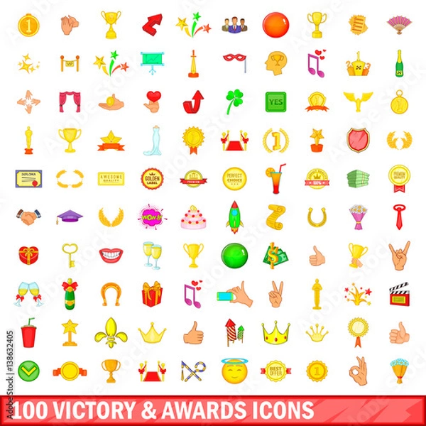 Obraz 100 victory and awards icons set, cartoon style