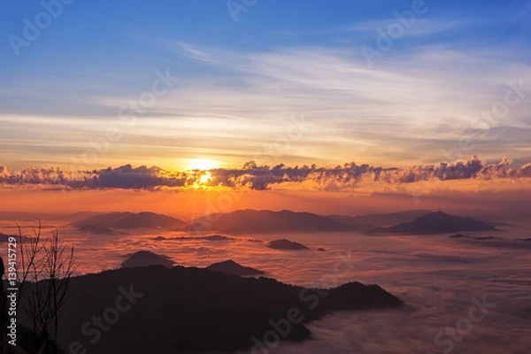 Fototapeta Majestic sunrise in the mountains landscape.Chiangrai, Thailand.