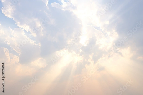 Fototapeta Beautiful blue sky with sunbeams, Sun rays