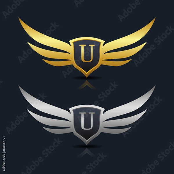 Fototapeta Wings Shield Letter U Logo Template 