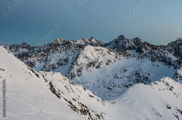 Fototapeta Poland, Winter High Tatras seen from Zawrat pass in the evening