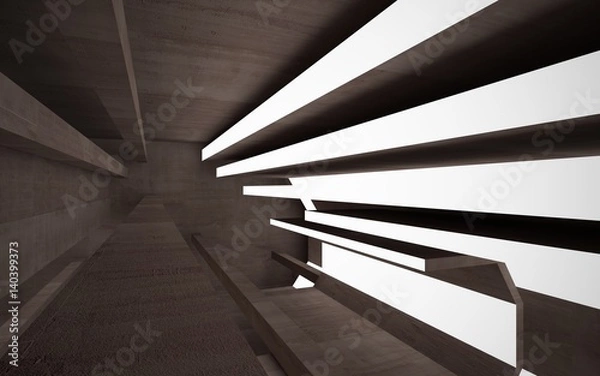 Fototapeta Abstract white and brown concrete interior multilevel public space with window. 3D illustration and rendering.