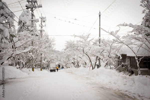 Fototapeta Snow covered the city until the city became white.