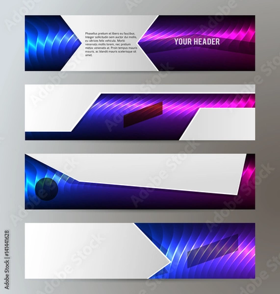 Fototapeta Horizontal web banner background blue purple neon effect08