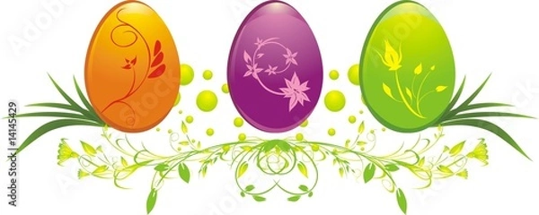 Fototapeta Three eggs with decorative ornament. Vector