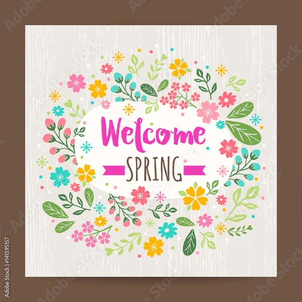 Fototapeta welcome spring season, floral illustration background