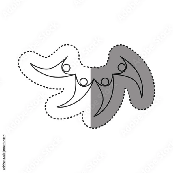 Fototapeta sticker of monochrome abstract contour of family unity vector illustration