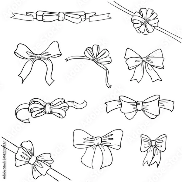 Fototapeta Set of sketch doodle bows. Vector illustration. 