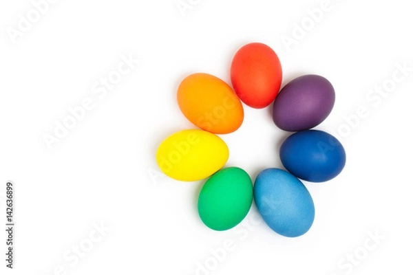 Fototapeta Colored easter eggs on white background