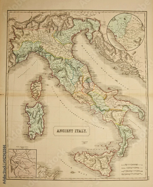 Obraz Italy. Ancient map of the world . Published by George Philip and son at London 1857 and  are not subject to copyright.