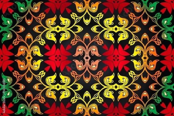 Fototapeta background abstract floral symmetrical pattern colorful folklore