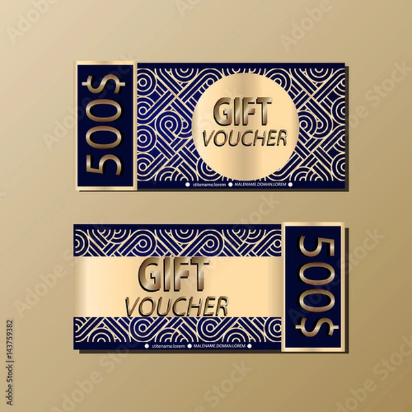 Fototapeta Gift Voucher Template With Golden Ornament