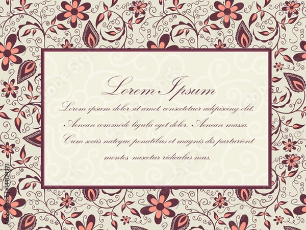 Fototapeta Wedding invitation and announcement card with floral background artwork. Elegant ornate floral background. Floral background and elegant flower elements. Design template.