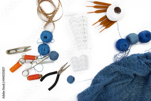 Obraz Crocheting. Knitting and crochet tools