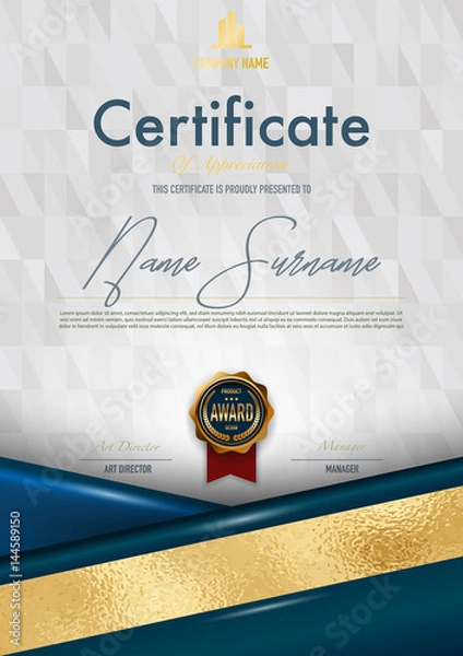 Obraz Certificate template luxury and diploma style,vector illustration.