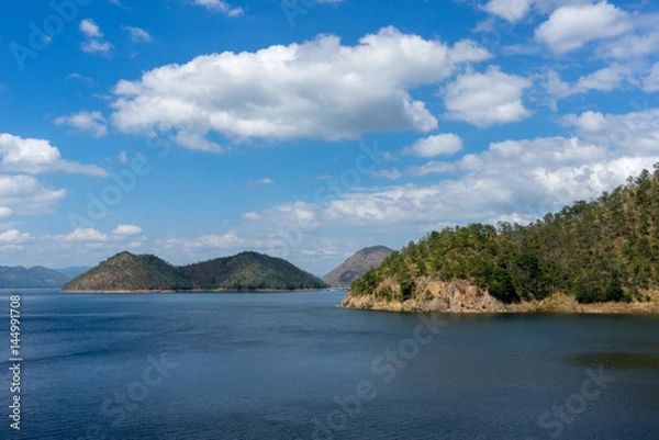 Fototapeta Lake and mountain view at Srinakarin Dam