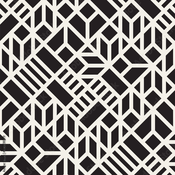 Fototapeta Vector seamless pattern. Mesh repeating texture. Linear grid with chaotic shapes. Stylish geometric lattice design