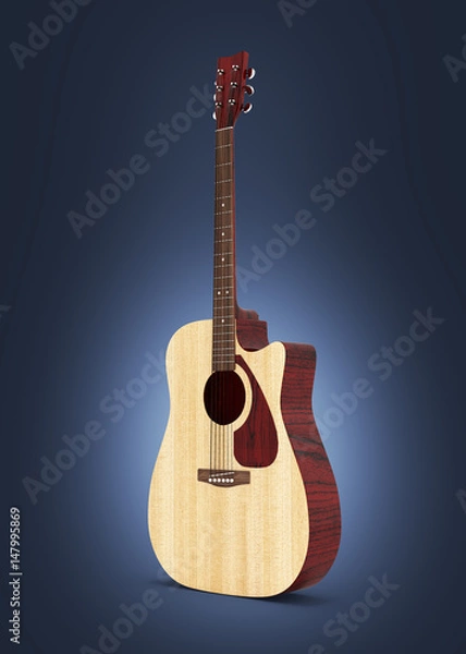 Fototapeta Acoustic guitar on dark blue gradient background 3d