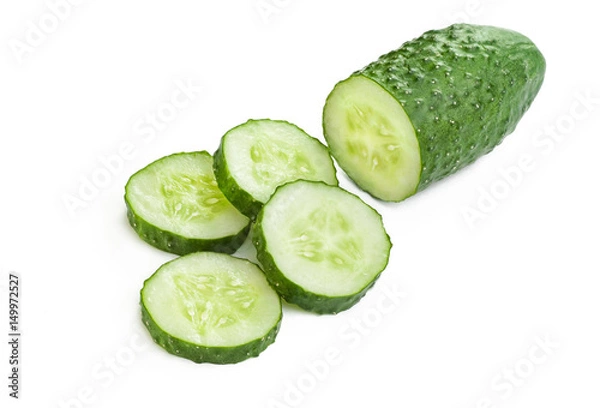 Fototapeta Cucumber and slices isolated over white background.