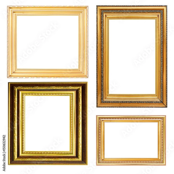 Fototapeta collection of Gold vintage picture and photo frame isolated on white background