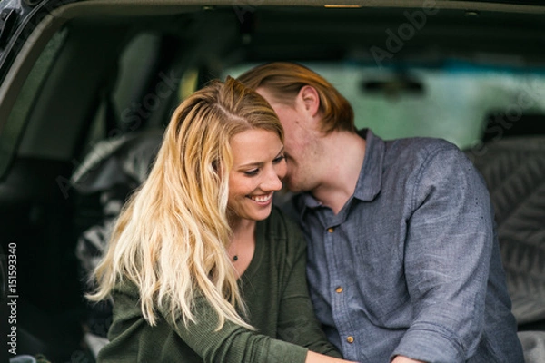 Fototapeta Attractive Young Blond Couple in the Pacific Northwest