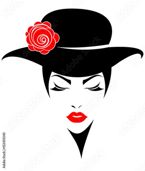 Fototapeta women short hair with a hat, logo women face on white background