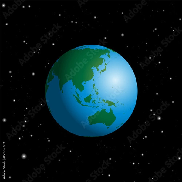 Fototapeta Globe with Australia, Asia, India, Russia, China, Japan, Indonesia, Indian Ocean and Pacific - planet earth in cosmic space on starry night black background.