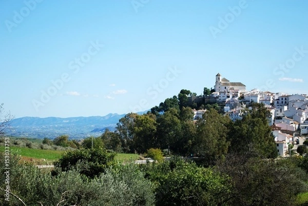 Fototapeta General view of town and countryside, Alozaina, Spain.