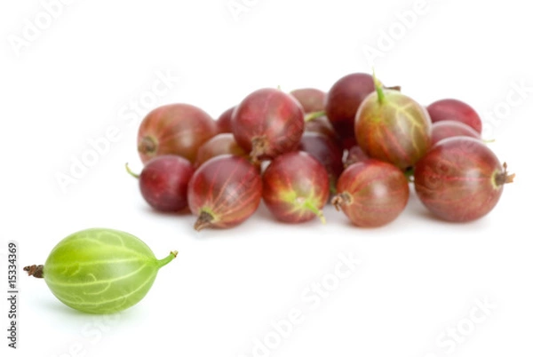 Fototapeta Pile of red gooseberries and one green near