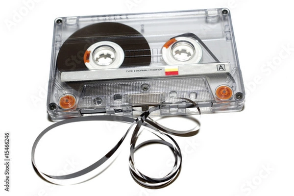 Fototapeta old audio tape on white background