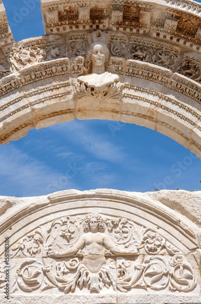 Obraz Detail of the Temple of Hadrian, Roman ruins of ancient Ephesus,