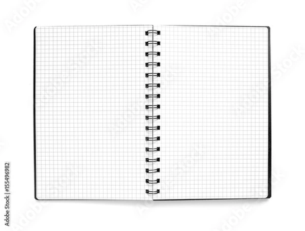 Fototapeta Black Notepad with a checkered sheets on white background.