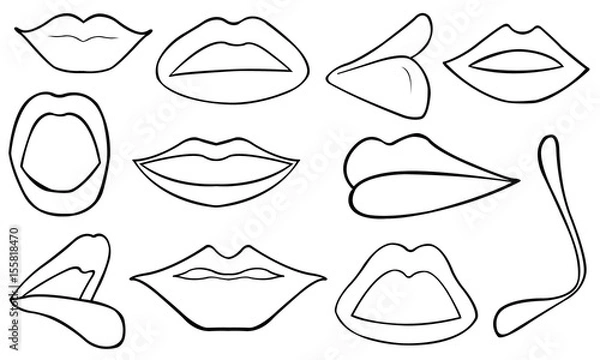 Fototapeta Set of different lips isolated on white