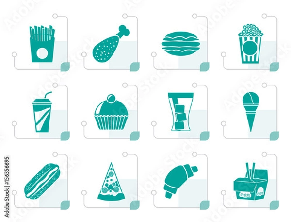 Fototapeta Flat fast food and drink icons - vector icon set