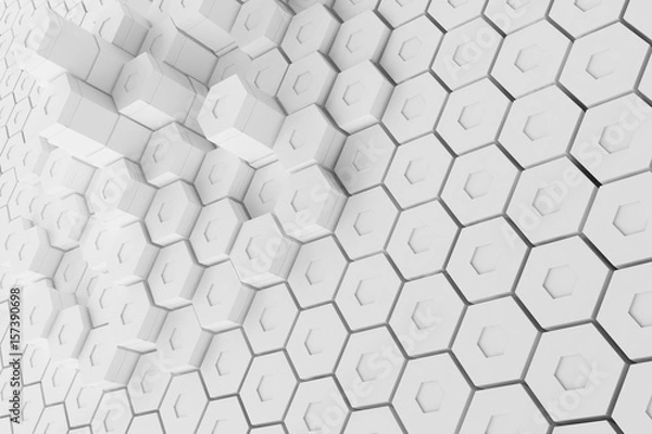 Fototapeta White geometric hexagonal abstract background, 3d rendering