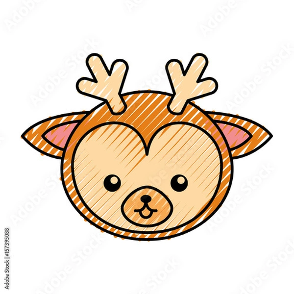 Fototapeta cute scribble deer face cartoon graphic design