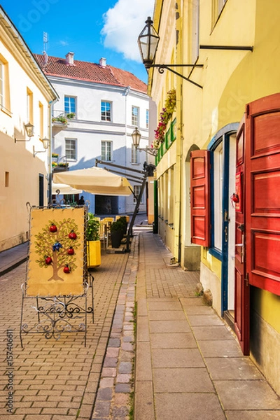 Fototapeta Street cafe in old town of Vilnius