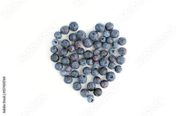 Fototapeta Healthy Eating Concept. Blueberries In Heart Shape On White Background 