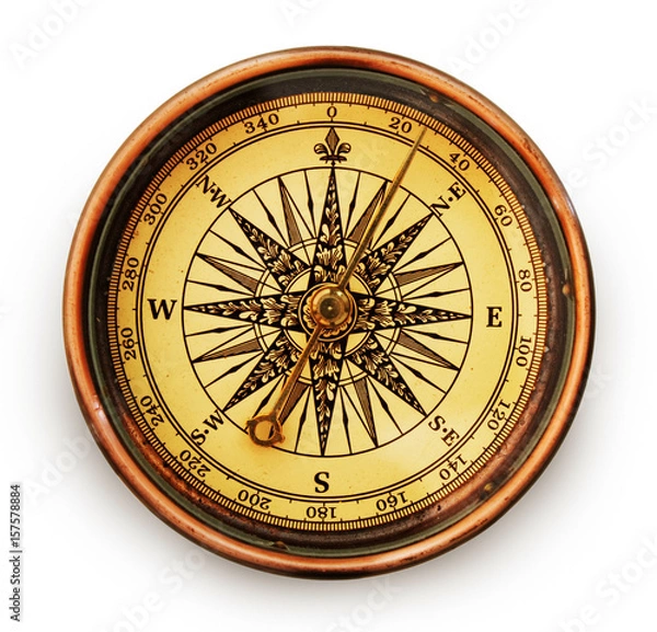 Fototapeta antique compass isolated on white background