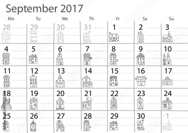 Fototapeta Calendar 2017 year.  September month.