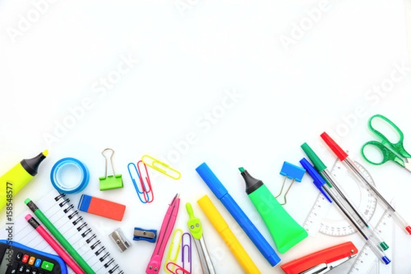 Fototapeta School supplies on white background