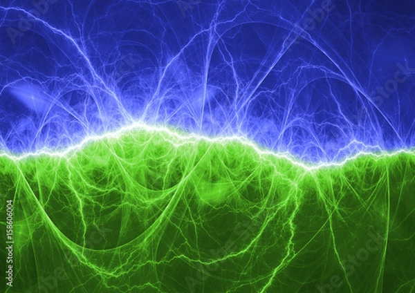 Obraz Blue and green plasma, abstract electric lightning